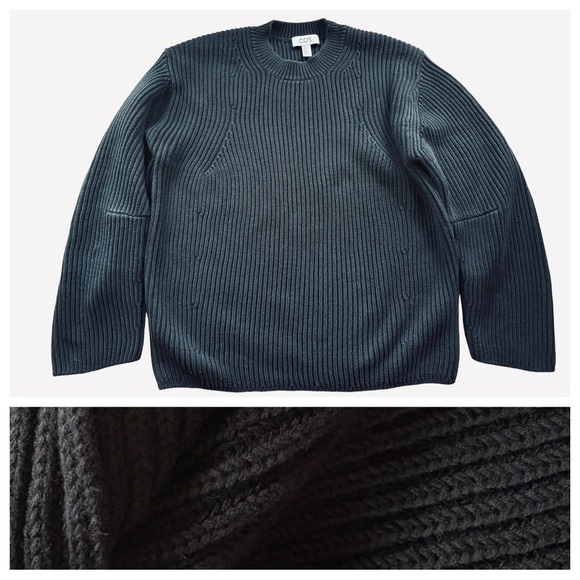COS Men's Black Ribbed Oversized Cotton Blend Crew Neck Sweater Size Small EUC
